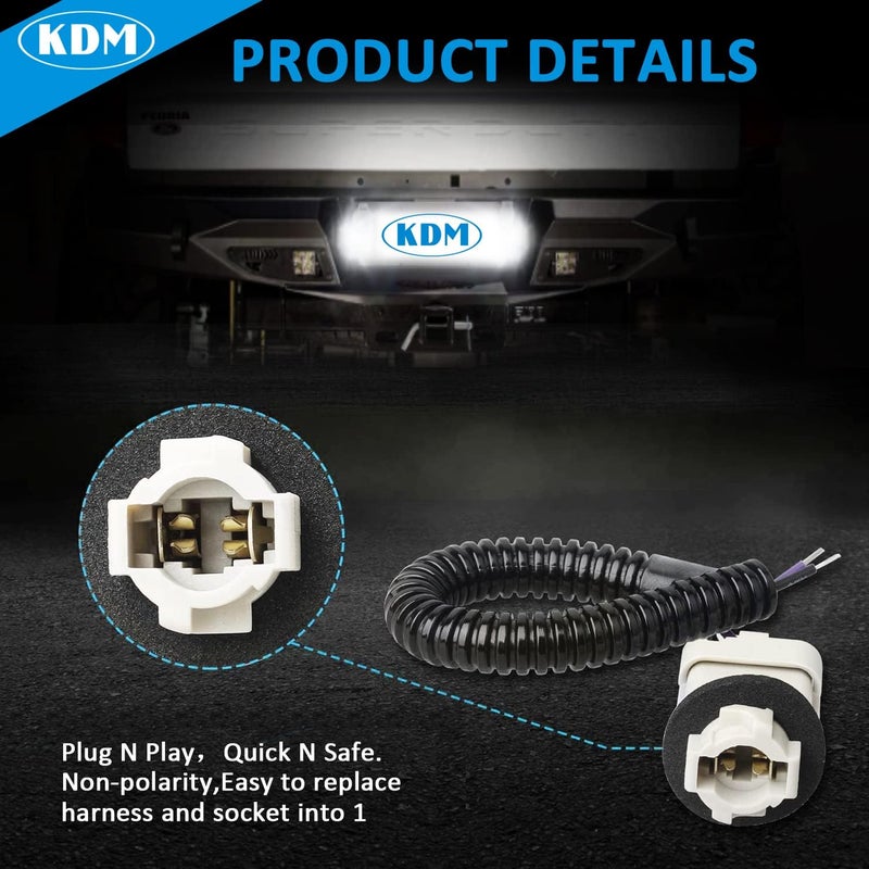 KDM LED License Plate Light Connector Socket Wiring Harness Assembly, Fit for Ford F150 F250 F350 F450 F550 Superduty Ranger Explorer Bronco Excursion Expedition,Black Housing Tag Lamp 6000K White - Image 3